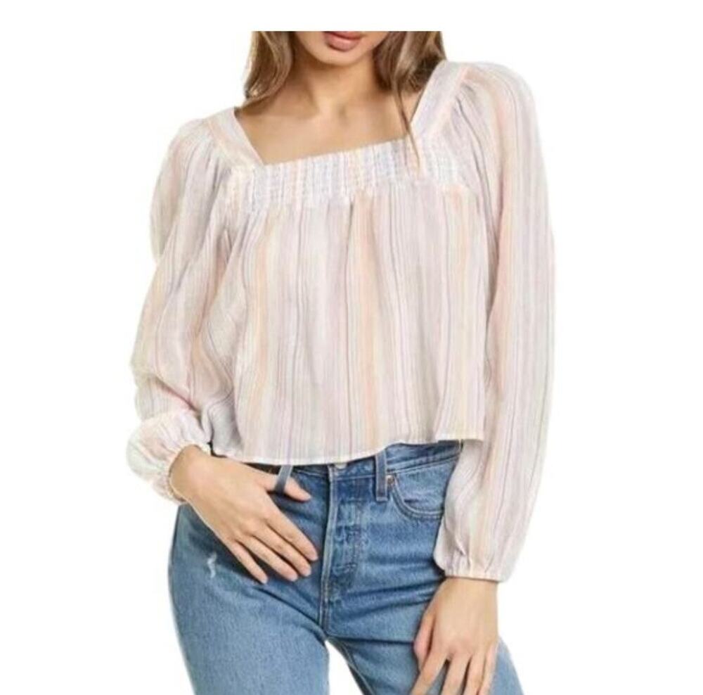Bcbg striped square neck long sleeve blouse size S
